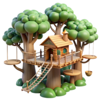 extraordinary creative A treehouse village interconnected by rope bridges, dappled forest light, whimsical and adventurous style high resolution png