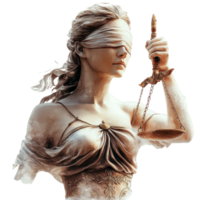 The blindfolded Lady of Justice holds scales, symbolizing fairness and equality, set against a transparent backdrop, Lady of justice blindfolded on transparent background png