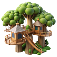 dramatic abstract A treehouse village interconnected by rope bridges, dappled forest light, whimsical and adventurous style original png