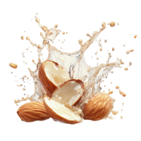 Almonds splash dramatically in refreshing water create a lively scene against a clean transparent background, Group of almonds splashing over transparent background png