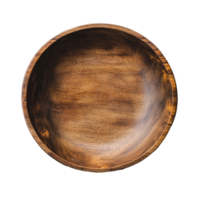 Natural brown wooden bowl on a textured surface showcasing its empty interior and rich tones in soft lighting, brown empty natural wooden bowl png