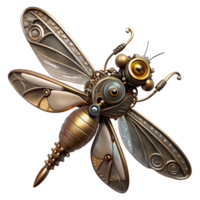 beautiful rustic A steampunk dragonfly with delicate, filigree wings made of gears and cogs, hovering in mid-air, illuminated by a single spotlight high resolution png