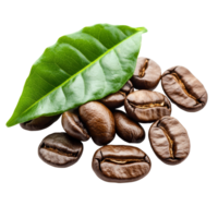 Fresh coffee beans with vibrant green leaf isolated on transparent background highlighting natural elements of coffee cultivation, coffee beans with leaf isolated on transparent background png