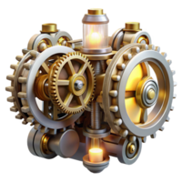 elegant classic A complex steampunk clockwork mechanism, gears turning, intricate details, illuminated by a bright, white light professional png