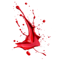 A vibrant red paint splash creating dynamic patterns against a clean transparent background, Red Paint Splash on transparent background png