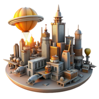 elegant rustic A steampunk cityscape with towering buildings and intricate airships, cogs and gears visible throughout, illuminated by a vibrant, orange sunset 4K png