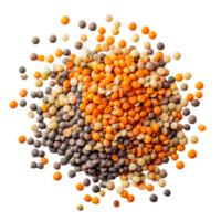 A colorful assortment of lentils on a transparent surface, showcasing various shapes and sizes for culinary uses, lentils on transparent background png