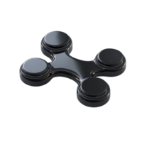 Isometric view of a sleek black fidget spinner designed for stress relief and entertainment, Isometric black fidget spinner. 3D render, isolated on transparent background png
