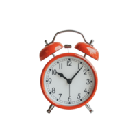 Red alarm clock with bells on a clean transparent background emphasizing punctuality and time management, Red alarm clock on transparent background png