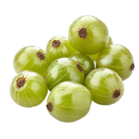 Fresh Indian gooseberries stacked together on a transparent background showcasing their vibrant green color and texture, Indian gooseberries on transparent background png