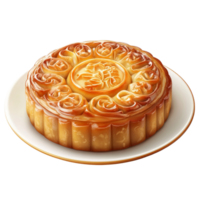 Delicious moon cake displayed on a transparent plate against a clean transparent background, delicious moon cake on transparent background png