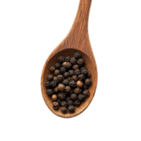 Peppercorns in a wooden spoon against a plain transparent background for culinary use in cooking and seasoning dishes, Pepper in wood spoon isolated on transparent background png