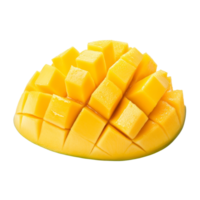 Freshly sliced mango pieces arranged on a clean, transparent background perfect for fruit lovers, slice mango isolated on transparent background png