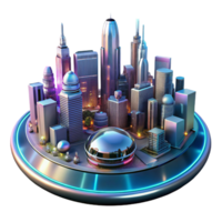 vibrant minimalist A futuristic cityscape reflected in a polished chrome surface, skyscrapers and flying vehicles, cyberpunk style, illuminated by neon reflections exclusive png