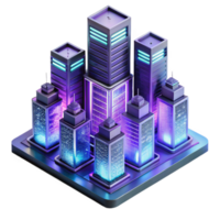 dramatic abstract A futuristic cityscape of interconnected glass towers, neon lights reflecting in rain-slicked surfaces, cyberpunk style authentic png