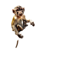 Monkey perched on a branch against a transparent background, showcasing its curious expression and playful demeanor, Monkey on a branch isolated transparent backgroundIA generative png