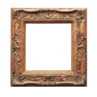 Ornate wooden frame resting on a transparent background ideal for artwork display and home decoration, typical wooden frame on a transparent background png