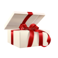 A beautifully wrapped gift box with a red ribbon opened, resting on a transparent background ready for celebration, Red open gift box with ribbon isolated on transparent background png
