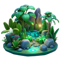 wonderful minimalist A lush, green jungle teeming with colorful, bioluminescent flora and fauna, lit by moonlight filtering through dense canopy, dreamlike art style authentic png