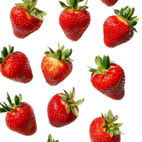 Fresh, ripe strawberries arranged on a clean transparent background for a vibrant culinary presentation, Multiple strawberries transparent background png