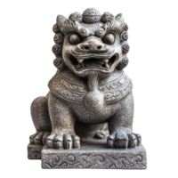 Detailed Chinese guardian lion foo dog statue with intricate features and accents, symbolizing protection and strength, Chinese guardian lion foo dog isolated statue withtransparent background png