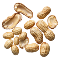 A vibrant assortment of peeled, unpeeled, and opened shell peanuts on a marble surface, Group of peeled, unpeeled and opened shell peanuts png