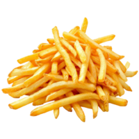A tempting stack of golden french fries sits neatly isolated on a transparent background ready to enjoy, a pile of french fries isolated on transparent backgroundfile png