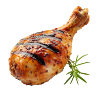 Deliciously grilled chicken leg with a perfect char on a transparent background, tasty grilled chicken leg transparent background png
