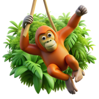 stunning artistic A playful orangutan swinging through the jungle, dynamic pose, lush green setting, exclusive png