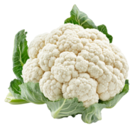 Fresh cauliflower with green leaves isolated on a transparent background, showcasing its unique texture and natural beauty, Cauliflower vegetables isolated on a transparent background png