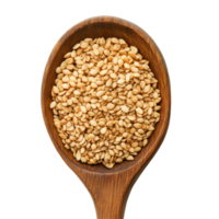 Sesame seeds in a wooden spoon resting on a clean transparent background for culinary and health exploration, sesame seeds in wooden spoon on transparent background png