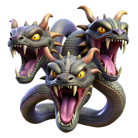 magnificent traditional A fearsome hydra with heads of venomous snakes, spitting acid, dynamic lighting, hyperrealistic high quality png
