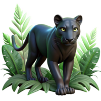 dramatic traditional A sleek black panther prowling through a dense jungle, its eyes gleaming in the shadows, rendered in a hyperrealistic style exclusive png