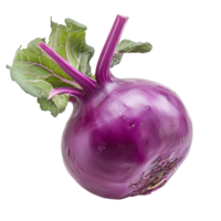 Fresh purple kohlrabi with leafy greens isolated against a clean transparent background, Purple kohlrabi isolated on transparent background png