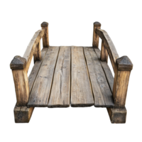 Wooden bridge with sturdy beams and rustic design displayed against a clean transparent background for visual clarity, Front view of a Wooden Bridge on transparent background png