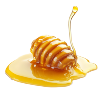 Honey spill on a transparent background with dripping honey showcasing its golden color and texture, honey spill isolated on transparent background png