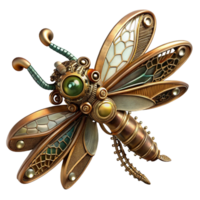 impressive minimalist A steampunk dragonfly with delicate, filigree wings made of gears and cogs, hovering in mid-air, illuminated by a single spotlight original png