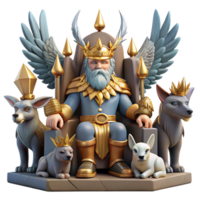 wonderful contemporary Odin, Allfather of the Norse gods, seated on his throne in Valhalla, surrounded by Valkyries, epic fantasy style genuine png