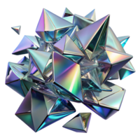 dramatic creative A chaotic composition of shattered glass shards, in iridescent hues, with sharp, reflective surfaces genuine png