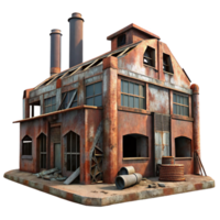 serene rustic An abandoned industrial factory, rusty metal, broken windows, post-apocalyptic setting, digital painting, genuine png