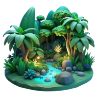 elegant rustic A lush, green jungle teeming with colorful, bioluminescent flora and fauna, lit by moonlight filtering through dense canopy, dreamlike art style high quality png
