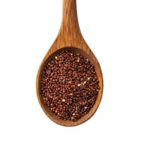 Red quinoa in a wooden spoon displayed on a transparent background for culinary use and nutrition illustration, red quinoa in wood spoon isolated on transparent background png