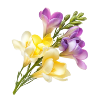 Vibrant freesia flowers in a fresh bouquet on a pure transparent background, freesia flowers isolated on transparent background png