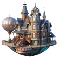beautiful minimalist A floating Victorian mansion with steampunk elements, dramatic lighting, fantasy, intricate details, genuine png