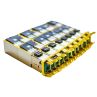 Optical gigabit transceiver modules for network switch on transparent background arranged in clean layout, Optical gigabit sfp modules for network switch on transparent background png