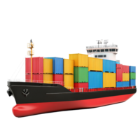 Cargo ship transporting colorful containers set against a transparent background for shipping and logistics purposes, cargo ship transport containers on transparent background png