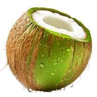 Fresh green coconut with water droplets on transparent background highlighting natures tropical fruit, green coconut with water drop isolated on transparent background png
