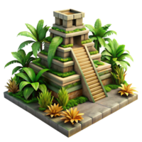 impressive classic A Mayan pyramid temple, overgrown with jungle vegetation, dappled sunlight, ancient and mysterious atmosphere authentic png