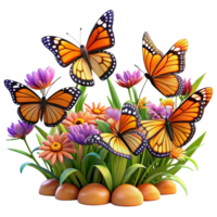 extraordinary minimalist A swarm of monarch butterflies migrating through a sun-drenched field of wildflowers, in a vibrant, dynamic style original png