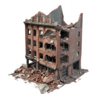 A destroyed building with debris on a transparent background showcasing structural damage and decay in an urban environment, Destroyed building on transparent background png